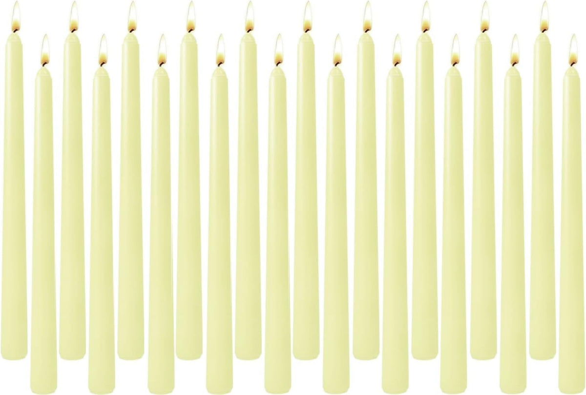 20-Pack Pale Yellow Taper Candles Unscented, 10 Inch Tall Dinner Table Candlesticks for Wedding Centerpieces, Bulk Tapered Candles Smokeless Dripless, Bright Decorative Candles for Home Decor