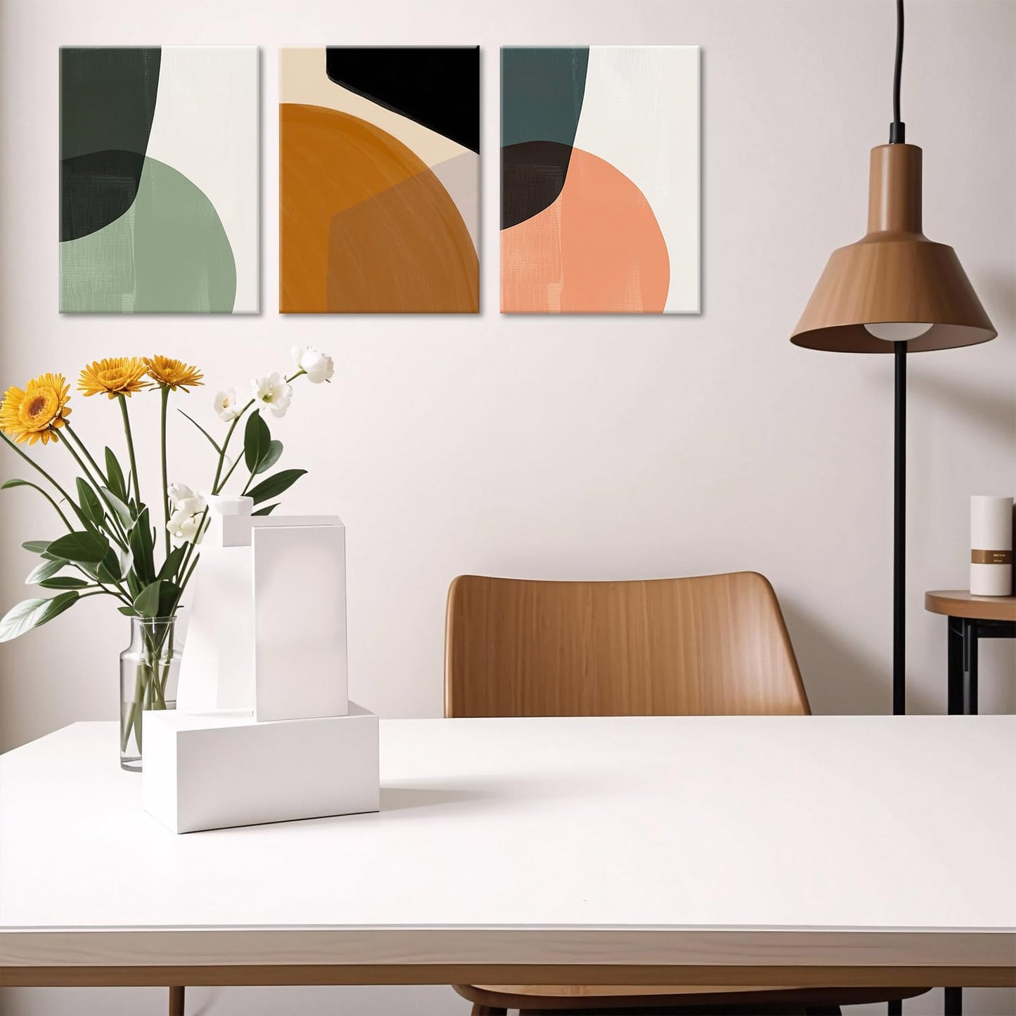 ouiytws Color block simple abstract wall art canvas printing, green, yellow, pink modern simple style, mostly used in the living room, study, bedroom decoration. Frame 16 x 24 x 3 pieces