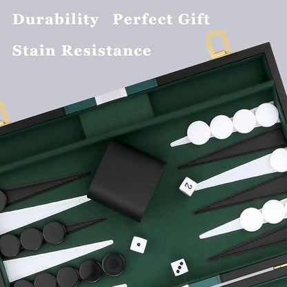 Backgammon Set - Classic Board Game with Premium Leather Case - Portable Travel Strategy Backgammon Game Set for Adults Kids - Suitable as (15inch Black)
