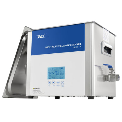 ZKI 10L Digital Ultrasonic Cleaning Machine, Adjustable Heater/Intensity/Timer Ultrasonic Cleaner, Degas Mode, Low-Noise, 12+ Hrs Run Time, Ideal for Jewelry, Lab, Glasses, Dentures, Ind. (110V/600W)