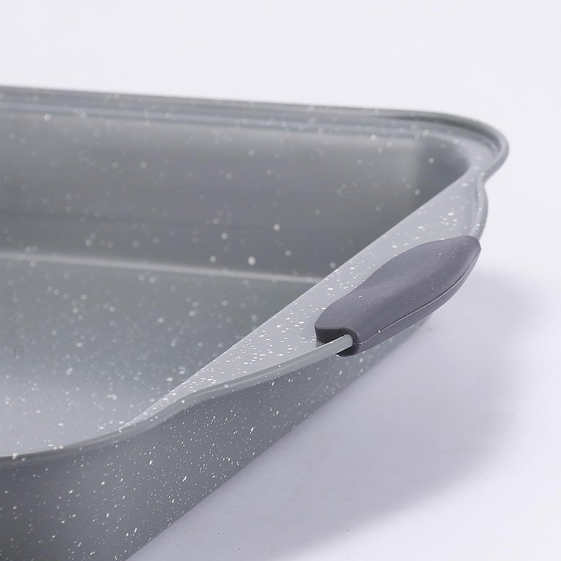 Anveena 3-Piece Nonstick Kitchen Oven Baking Pans - Premium & Stylish Non-Stick Steel, Commercial Grade Restaurant Quality Metal Bakeware with Red Silicone Handles - Easy to Clean gray