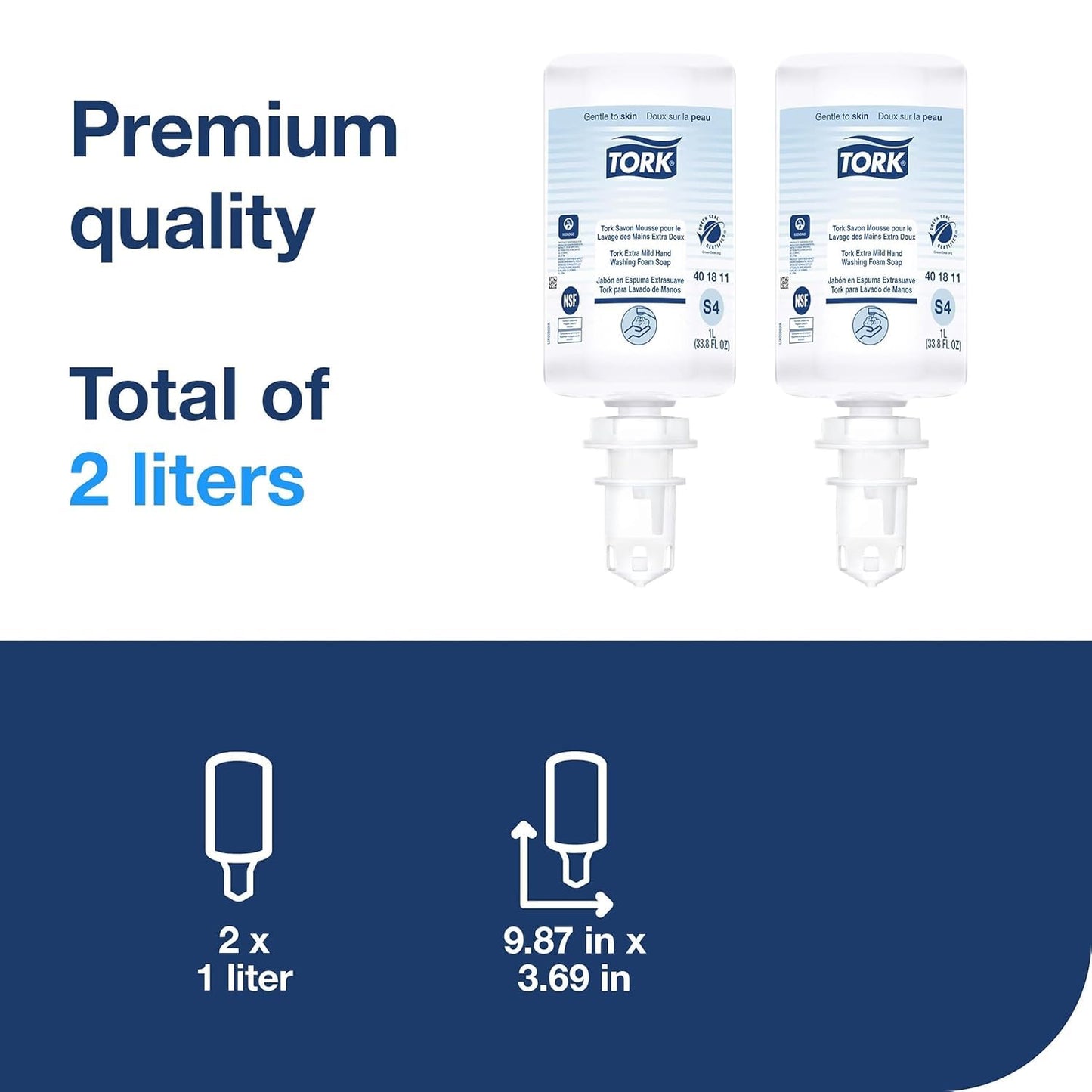 Tork Intuition Sensor Skincare Dispenser Stainless Steel S4, for Hand Soap and Hand Sanitizer, Image Range + Tork Extra Mild Hand Washing Foam Soap S4, No Fragrance Added, 2 x 1L