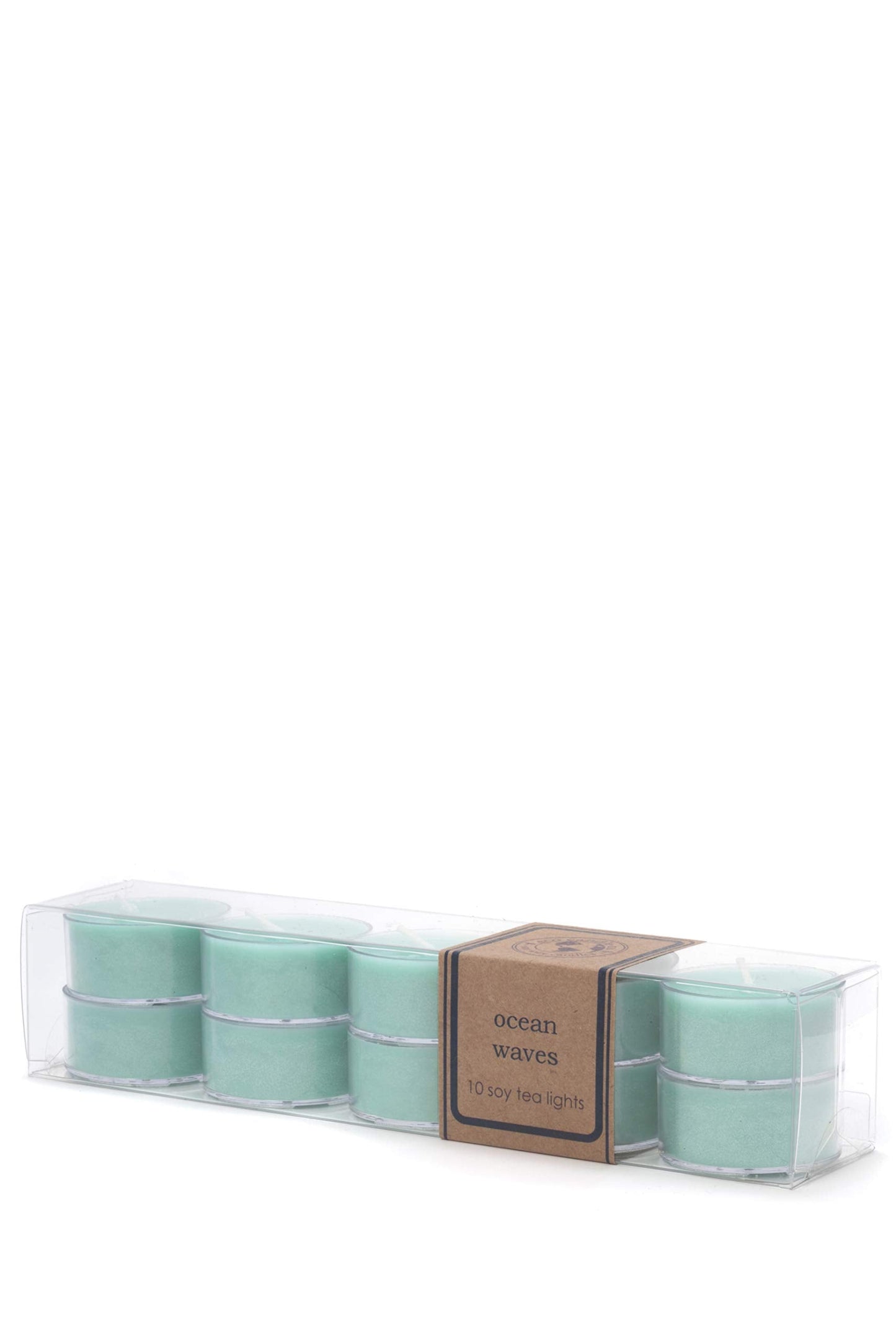 Eco Candle Co. Tea Light Candles, Ocean Waves, 10-Pack - Scents of Marine Air, Citrus, & Musk - Recyclable Plastic Cups, 100% Soy Wax, No Lead, Hand Poured, Midwest Grown Soybeans, .6 oz. Each