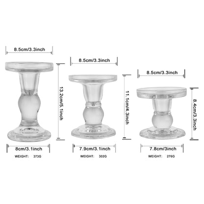 BTGLLAS 6-Piece Set of Glass Candlestick, Crystal Candlestick Holder Holder and Conical Candle, Christmas Candle Holder Decoration, Family Living Room Wedding Candle Holder (Clear 2sets)