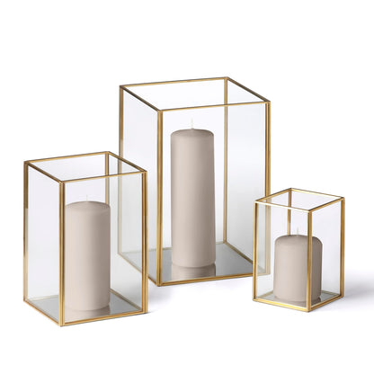 Yummi Set of 36 Slim Pillar Candles & Gold Luxus Lanterns - Taupe