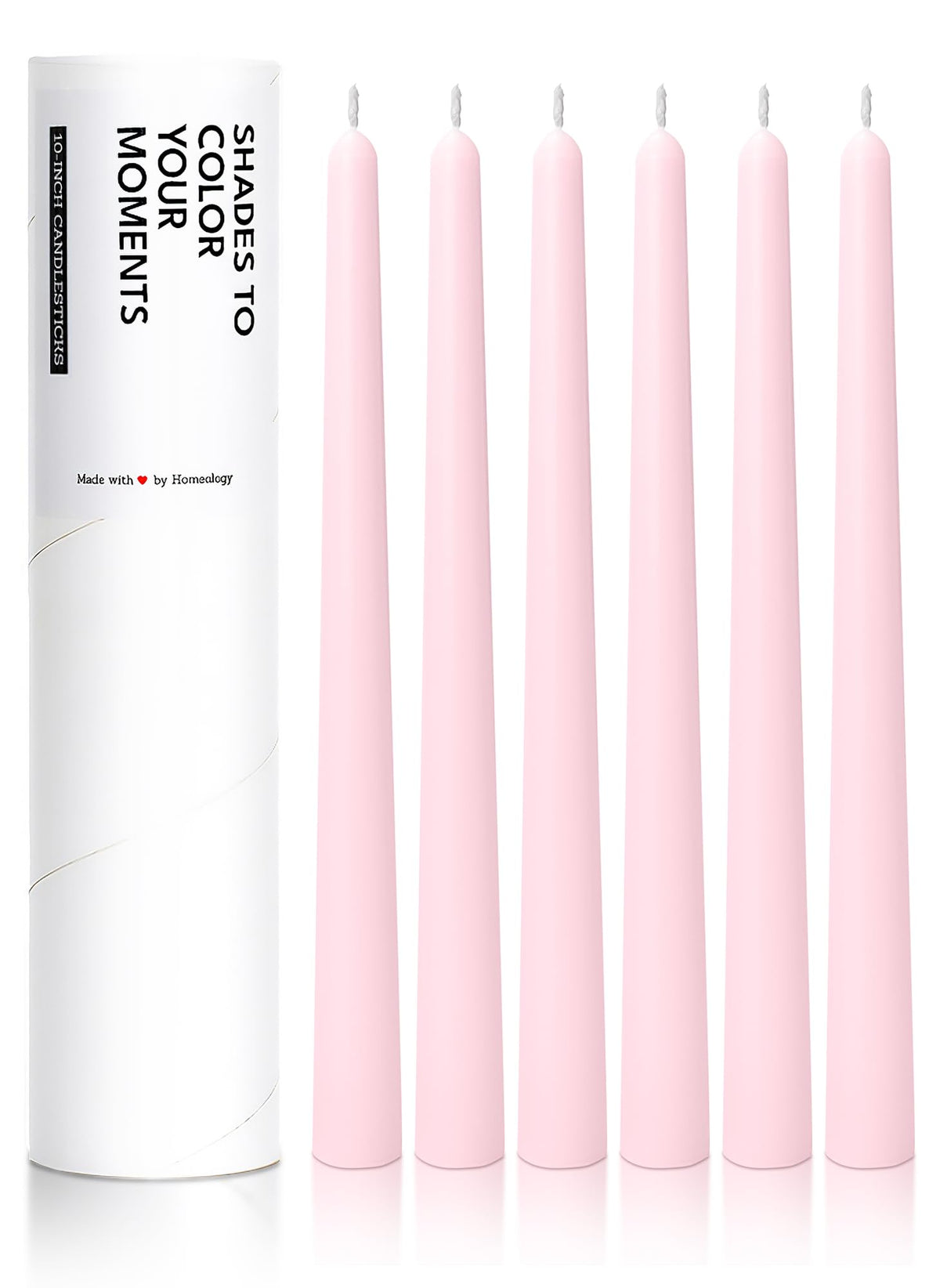 Homeology 6 PK 10" Classic Taper Candles, Pale Pink, 7-8 Hours Long Burning, Unscented Tall Candlesticks