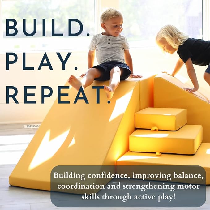 Foamnasium Wedge Indoor Foam Playset Soft Toddler and Active Kids Play Foam Wedge for Crawling Climbing Sliding and Jumping Made in The US Baby Blue