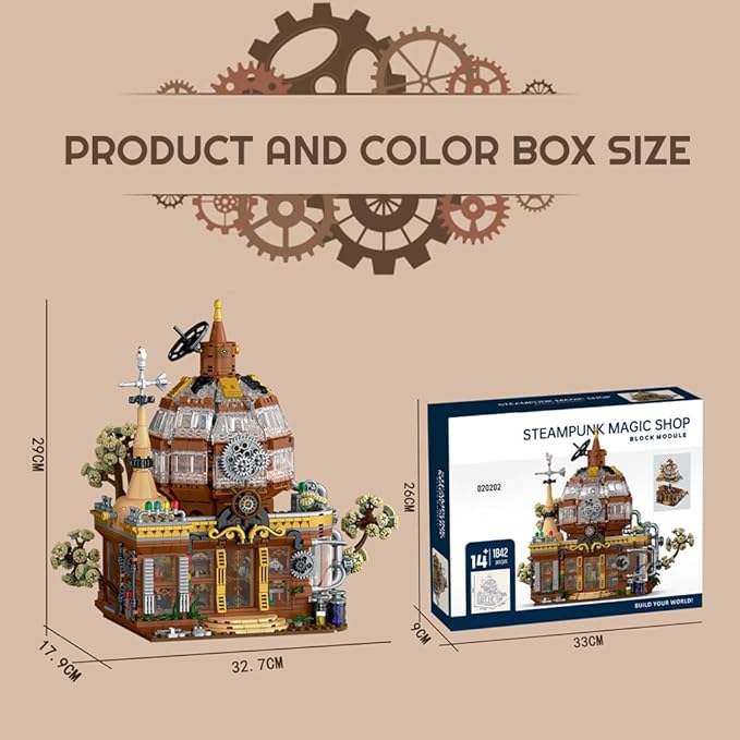 Steampunk Magic Shop Building Blocks Set – LED Lighted Model with Rich Details with Mechanic PartsMOC Architecture Toy Display for Adults &amp Teens(1842 Pcs)