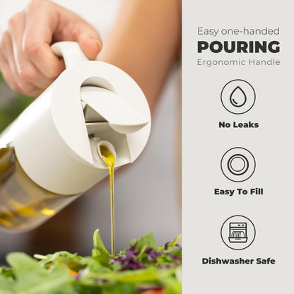 Zuutii Olive Oil Dispenser Bottle 18.6oz – Auto Flip Glass Vinegar Bottle with No-Drip Spout for Kitchen Cooking, Oil and Sauce Dispenser, Light Cream