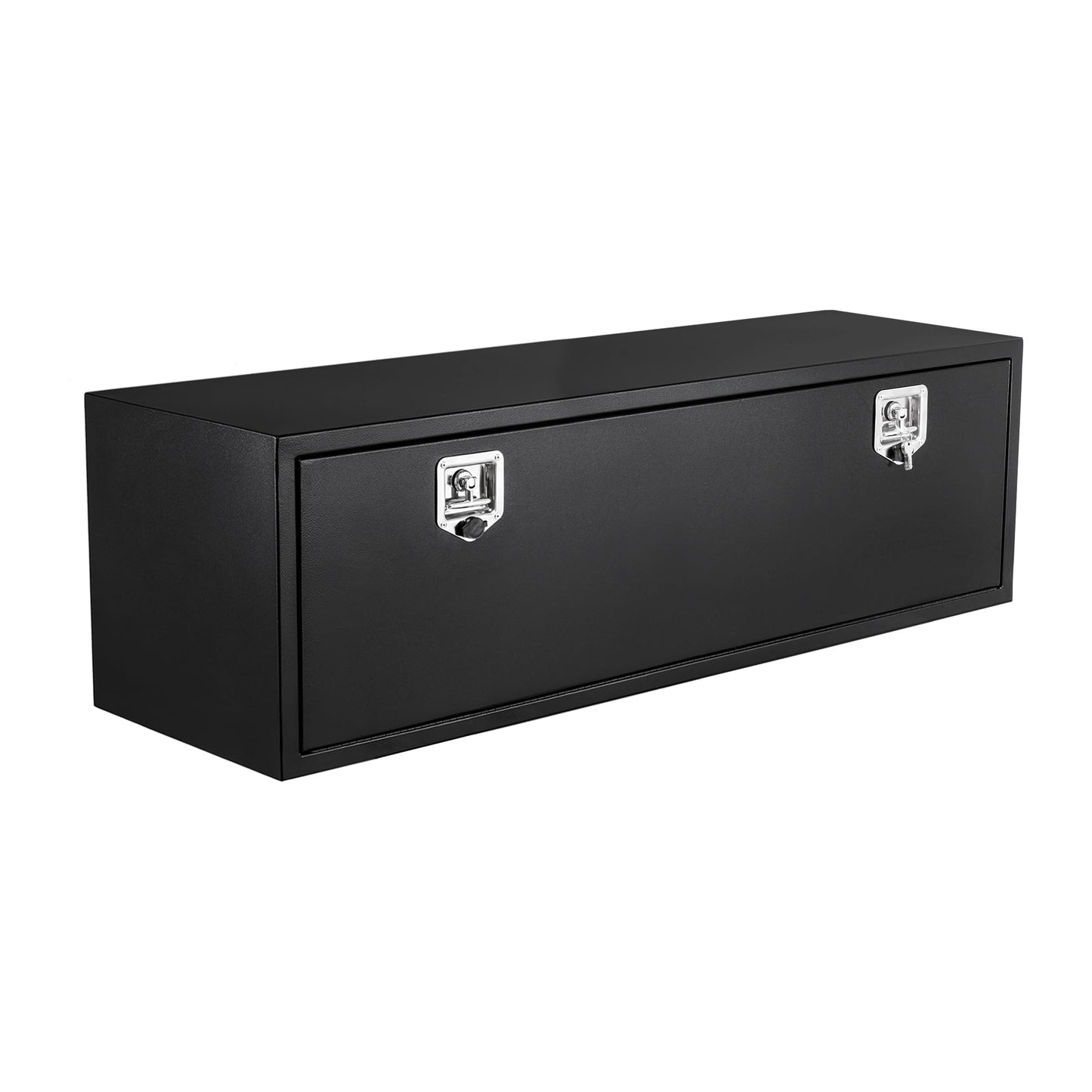 Black Steel Underbody Truck Box,60"×18"×18" Pickup Storage Box, Heavy Duty Diamond Plate Tool Box with Lock and Keys, Waterproof Trailer Storage Box with T-Handle Latch for Truck, Van, Trailer