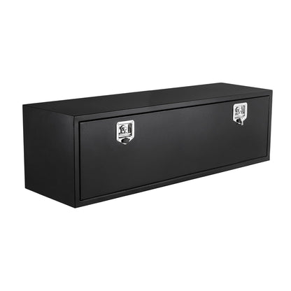 Black Steel Underbody Truck Box,60"×18"×18" Pickup Storage Box, Heavy Duty Diamond Plate Tool Box with Lock and Keys, Waterproof Trailer Storage Box with T-Handle Latch for Truck, Van, Trailer