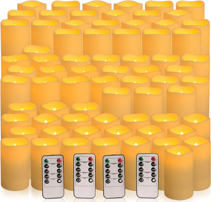 YOROXRG Set of 72 Waterproof Outdoor Flameless Candles, LED Candles with 4 Remote and Timer,(H 4" 5" 6" x D 2.2"),for Halloween Wedding Festiv