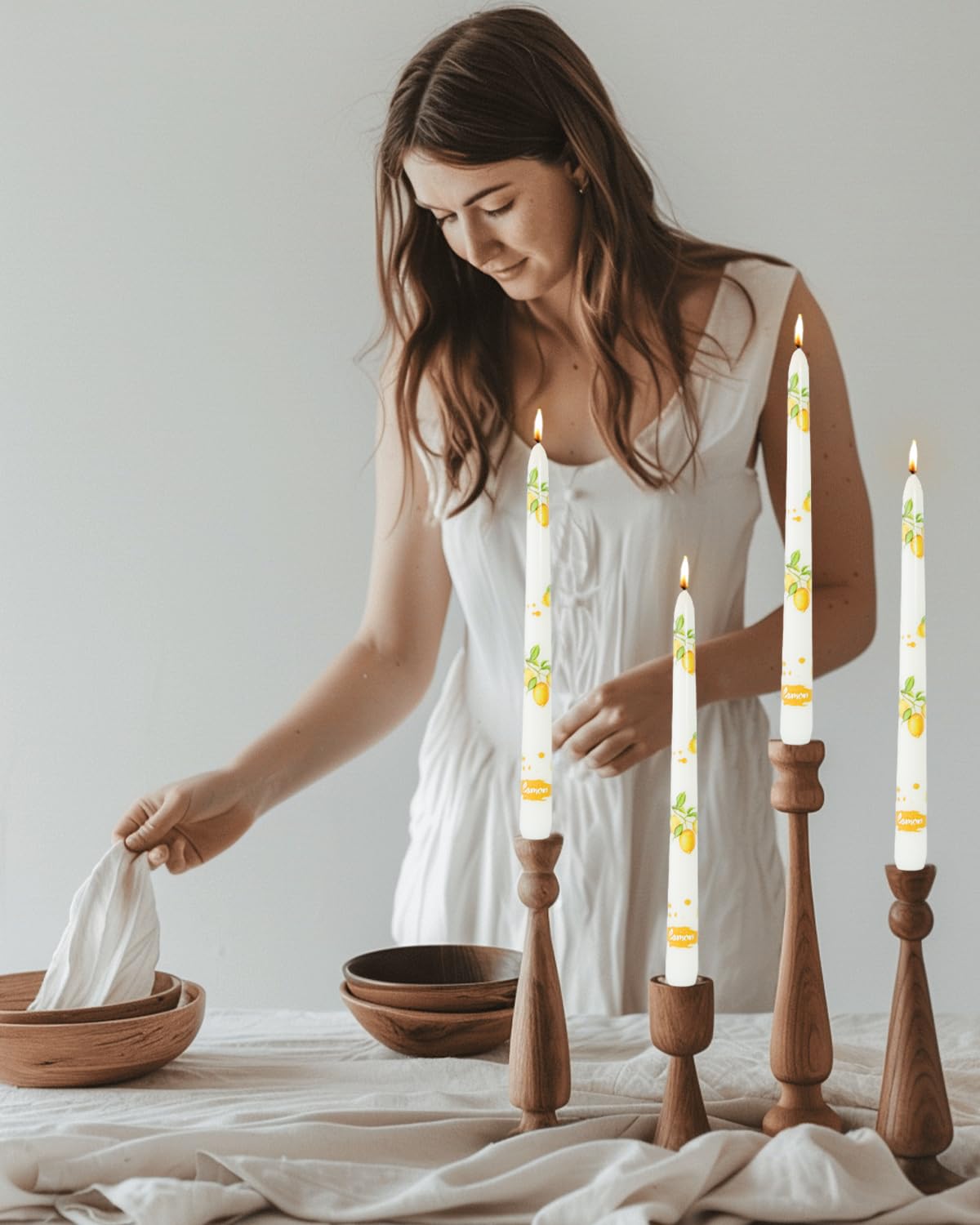 Ivory Taper Candle 10 Inch Candlesticks Unscented Dripless Yellow Lemon Tapered Candle Set for Lemon Decor Wedding Party Dinner Candles, 4 Pack