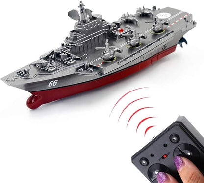 Tipmant Military Remote Control Aircraft Carrier Model RC Boat Ship Speedboat Yacht Electric Water Toy - Silver (2.4G No Antenna)
