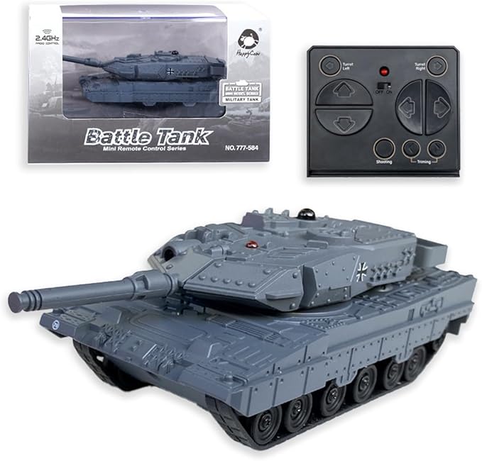 2.4GHz Mini RC Tank Toy with LED and Rotating Turret. The Ultimate Military Toy for Boys and Girls (Gray)