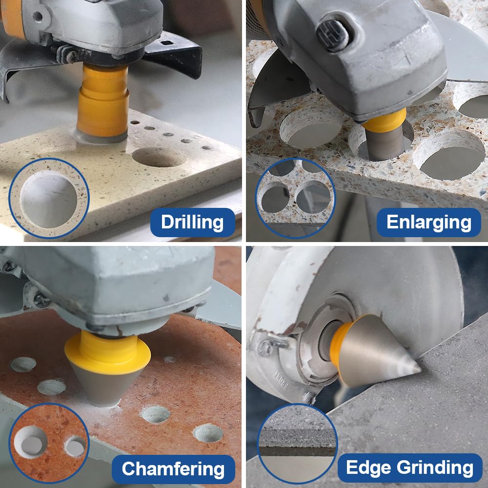 HIGHDRIL Diamond Drill Bits Kit with 5/8-11 for Porcelain Tile Ceramic Marble Brick Concrete Vacuum Brazed Hole Saw(6/8/10/20/35/50/65/100mm+50mm Chamfer Bit+20mm Finger Bit+Adapter)