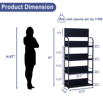 BFECGDXT 4-Tier Retail Display Racks, Metal Display Shelving, Heavy-Duty Standing Shelves for Supermarkets, Garages, Stores, Warehouses, Home & Kitchen, 31.4" W x 67" H