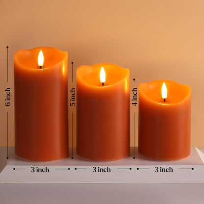 Girimax Burnt Orange Flameless Pillar Candles with Remote, LED Wax Candles Flickering Table Centerpiece Decor Set of 3