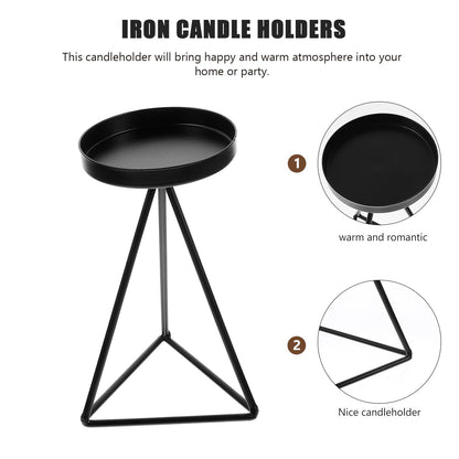 Ipetboom Geometric Iron Hollow Candlestick Holder Black Triangular Candle Pedestal for Dining Table Home Decor