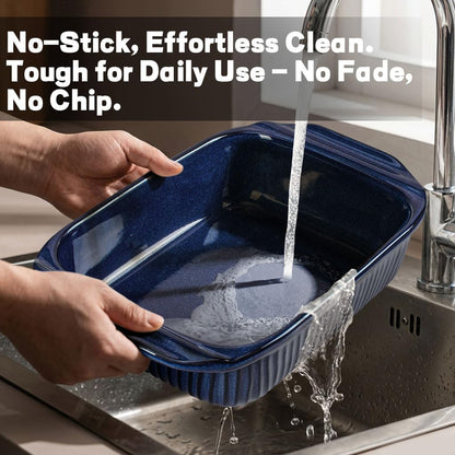 Artena Baking Dish - 2.3 Quart Casserole Dish with Handles | Deep Rectangular Ceramic Bakeware in Blue