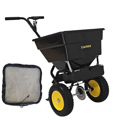 EAGWON Walk-Behind Push Broadcast Spreader, 100lb Capacity Fertilizer Spreader, 0-9.8ft Spreading Width, 13in All-Terrain Solid Tires, All Season for Seed/Fertilizer/Salt/Ice Melt
