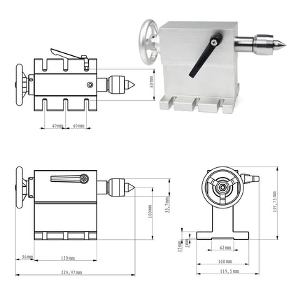 RATTMMOTOR 100mm Center Height MT2 Tailstock, Morse Taper 2 Live Center Movable Woodworking Lathe Chuck Handle for CNC Router Rotary Table 4th Axis
