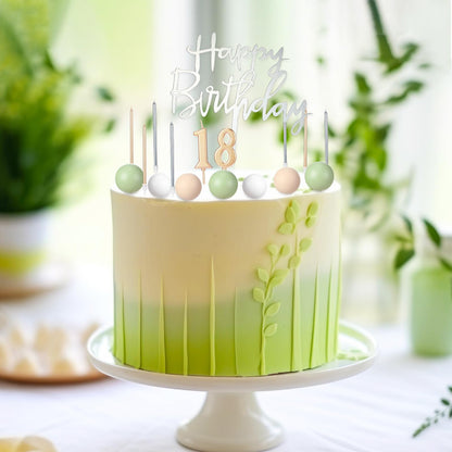Yerliker 34 Pcs Happy Birthday Cake Toppers Decorations Birthday Candles DIY Cake Decor for Men Women Wedding Anniversary(Sage Green)