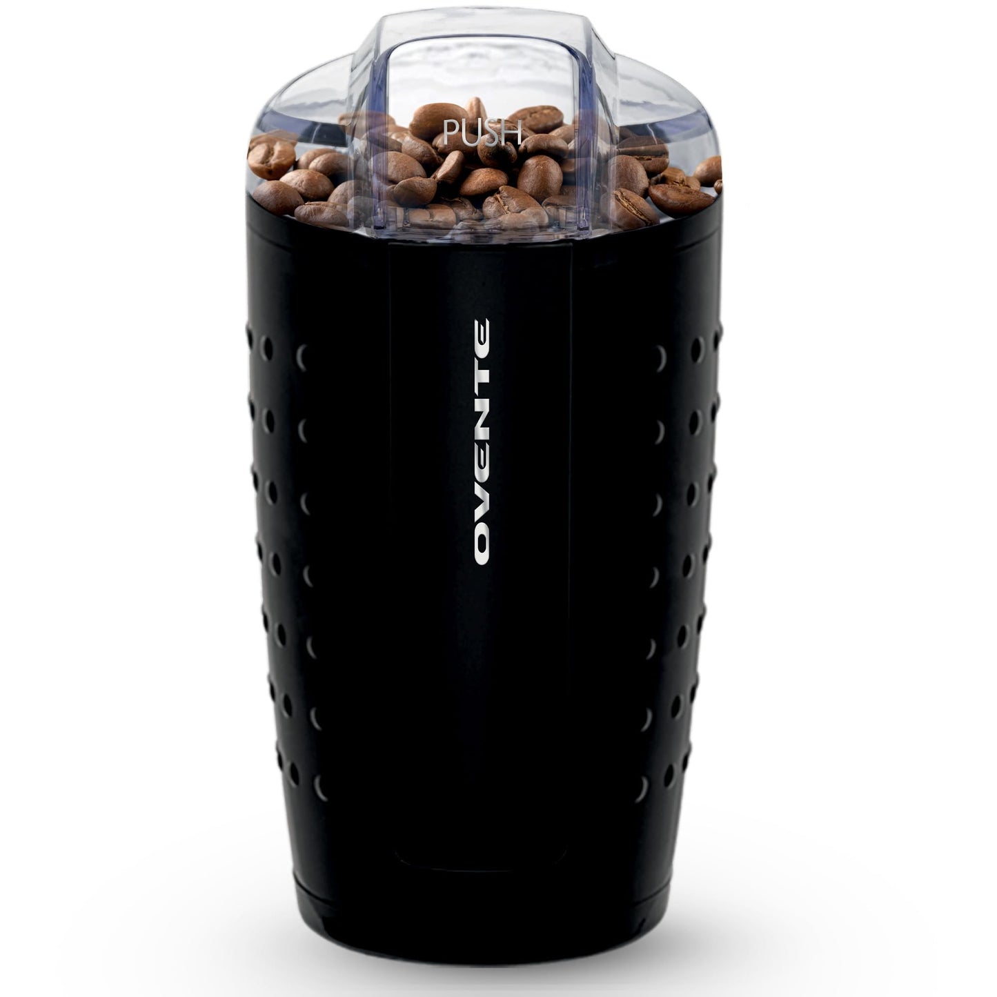 OVENTE Electric Coffee Grinder for Beans, Spices and More, 2.5Oz Compact Grinding Mill, Spice Grinder with Stainless Steel Blade, Pulse Button Operation and Transparent Easy to Open Lid, Black CG225B