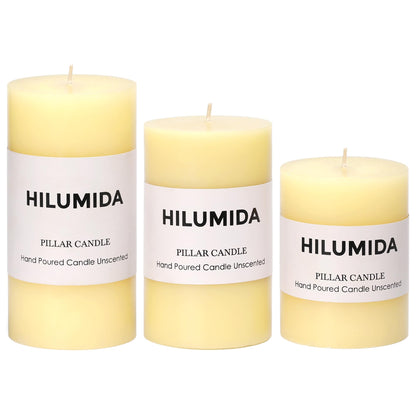Ivory Pillar Candles Set of 3 - Hand-Poured Unscented Candles, 4", 5", 6" Smokeless Decorative Candles for Home, Set of 3 in Different Sizes