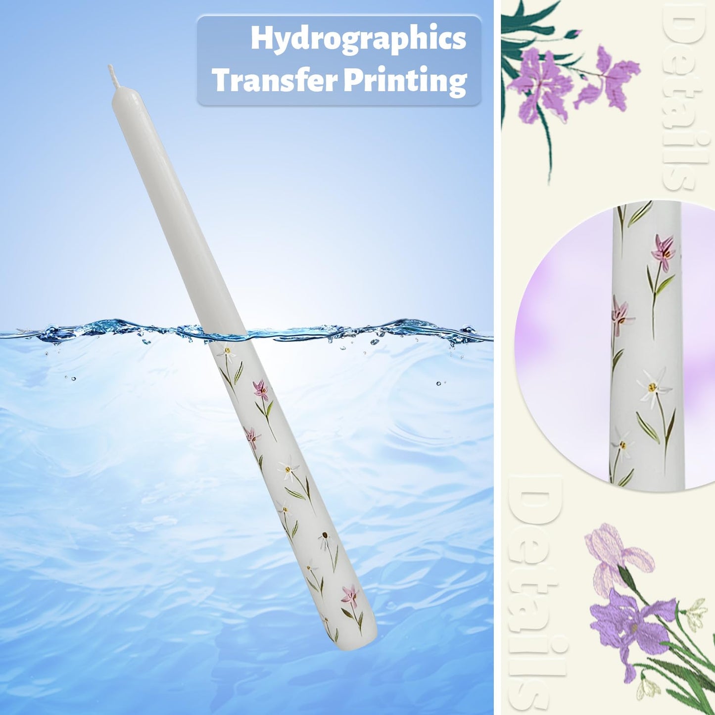 Taper Candles 10 Inch Print Candle Handmade Unscented White Iris Long Candles 2 Pack Twisted Candlesticks for Wedding Home Decoration Gifts