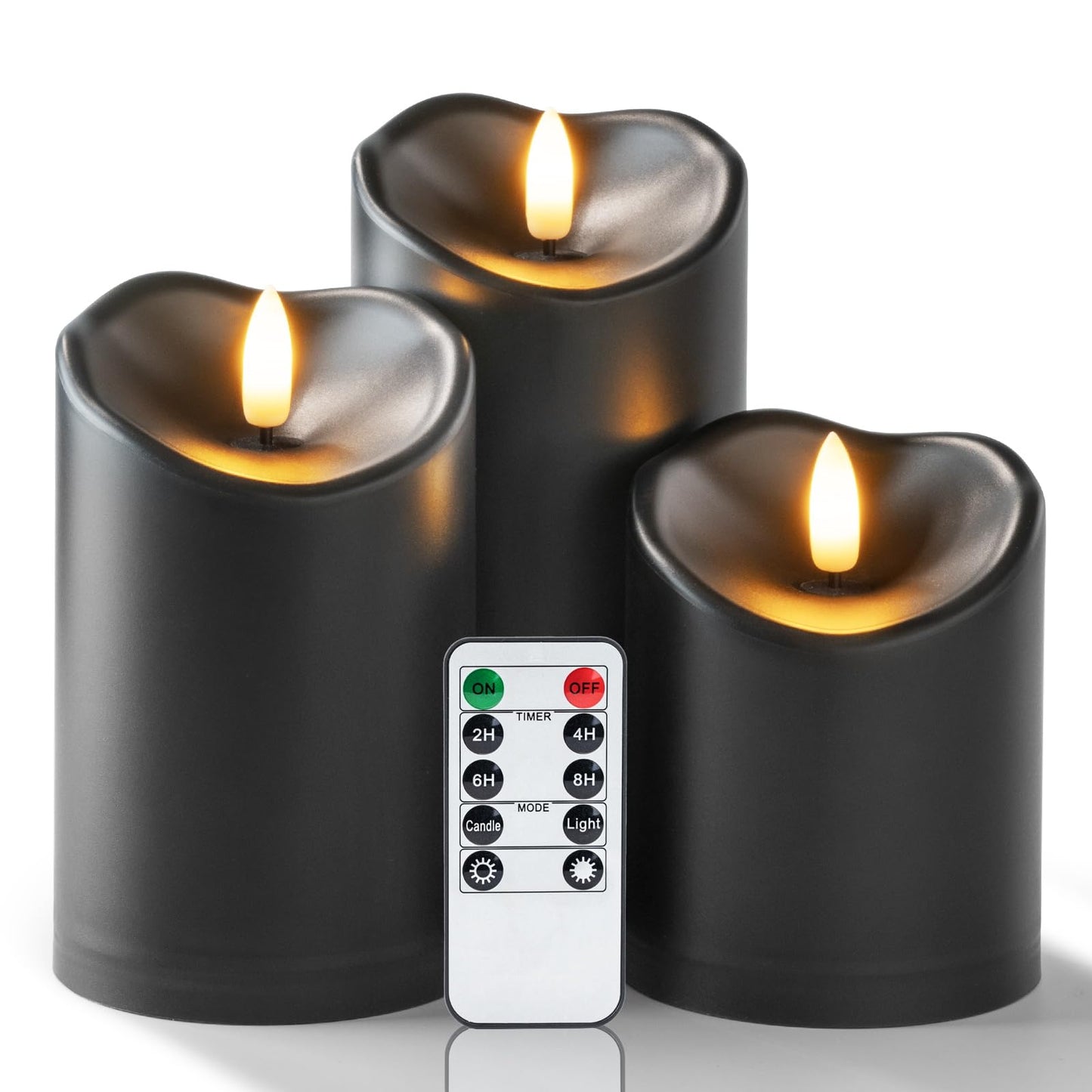 Homemory Black Flameless Candles, Halloween Candles Battery Operated with Remote and Timer, Flickering LED Pillar Candle for Theme Party, Holiday Decor, Set of 3