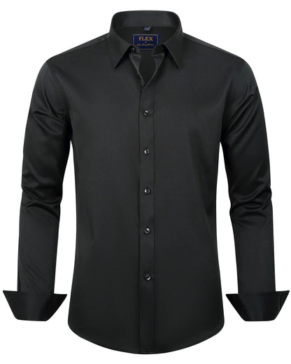J.VER Men's Dress Shirts Solid Long Sleeve Stretch Wrinkle-Free Formal Shirt Business Casual Button Down Shirts Black Small