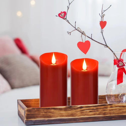 Nancia Flameless Battery Operated Flicking Candles:Remote Control Realistic Wax Pillar LED Candle with 10-Key Cycling 24 Hours Timer for Home Decoration Wedding Birthday Party Ivory 2PACK Red