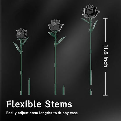 Black Roses Bouquet Building Set Artificial Flowers Botanical Collection Building Block for Adults Gothic Home Decor for Women Girls Compatible with Lego Flowers 585 PCS