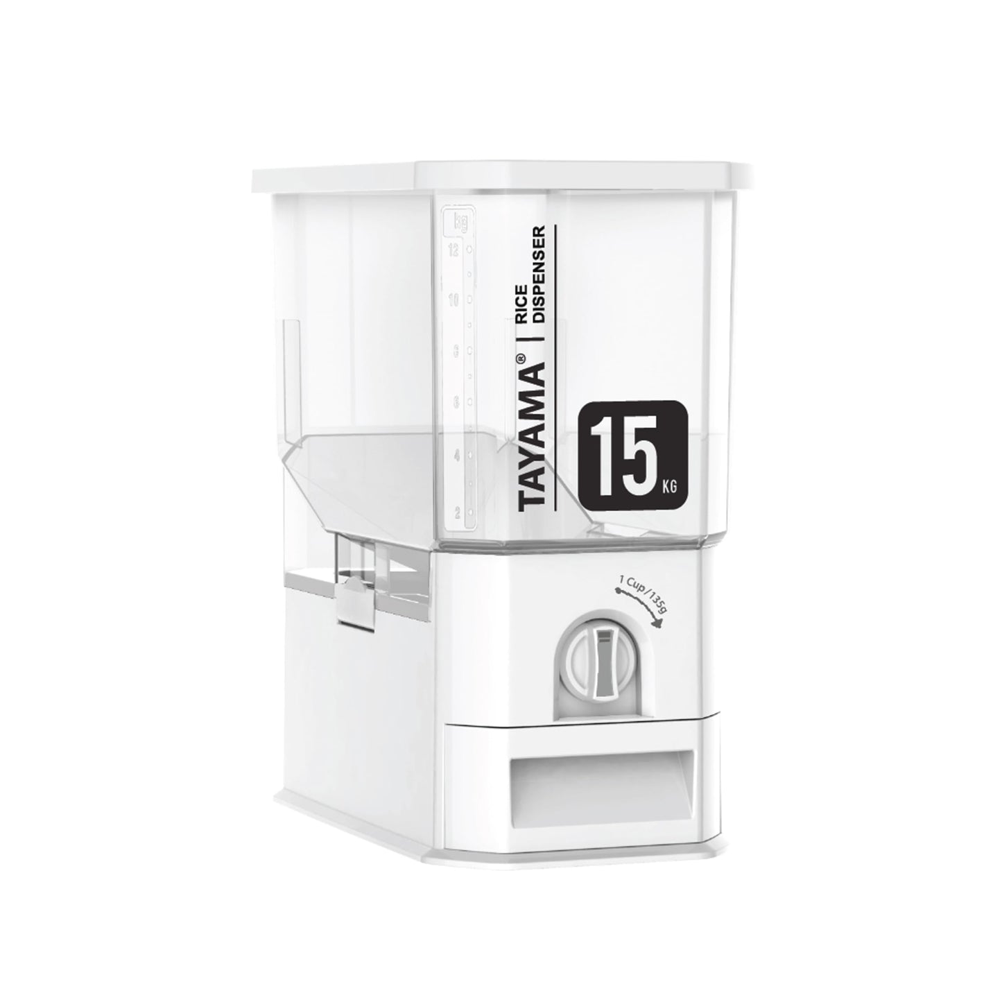 TAYAMA 33 lbs. Capacity Rice Dispenser Grain Storage Container, White