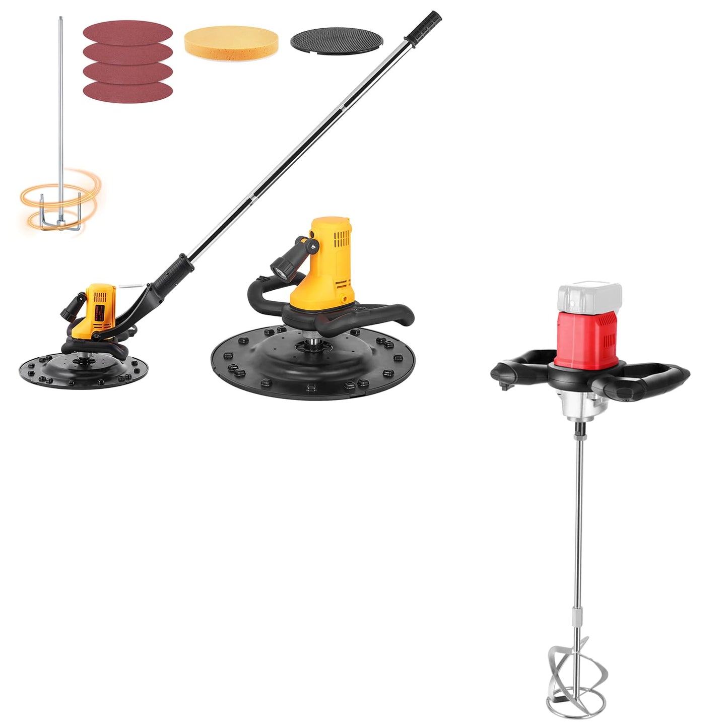 Meticuloso 1pcs Concrete Trowel with Extension Rod, Wall Smoothing Polishing Machine and 1pcs Cordless Concrete Mixer, for Makita 18V Max Battery