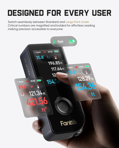 Fanttik A11 Ultra 3-in-1 Laser Measuring Tool, 197Ft Digital Laser Distance Measure with IPS Touch Screen & Side LCD, Wheel Roller & 3-Axis Digital Level, Rechargeable for Home DIY & Indoor Projects