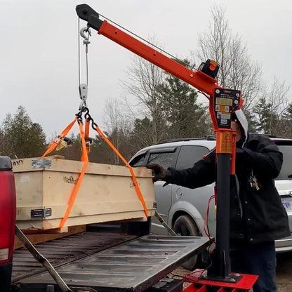 RUGCEL WINCH New 1100lb Folding Truck-Mounted Crane, with Electric Winch 3500 lb 12V, Painted Steel Pickup Truck Jib Cranes 360 Swivel Lift Electric Hoist