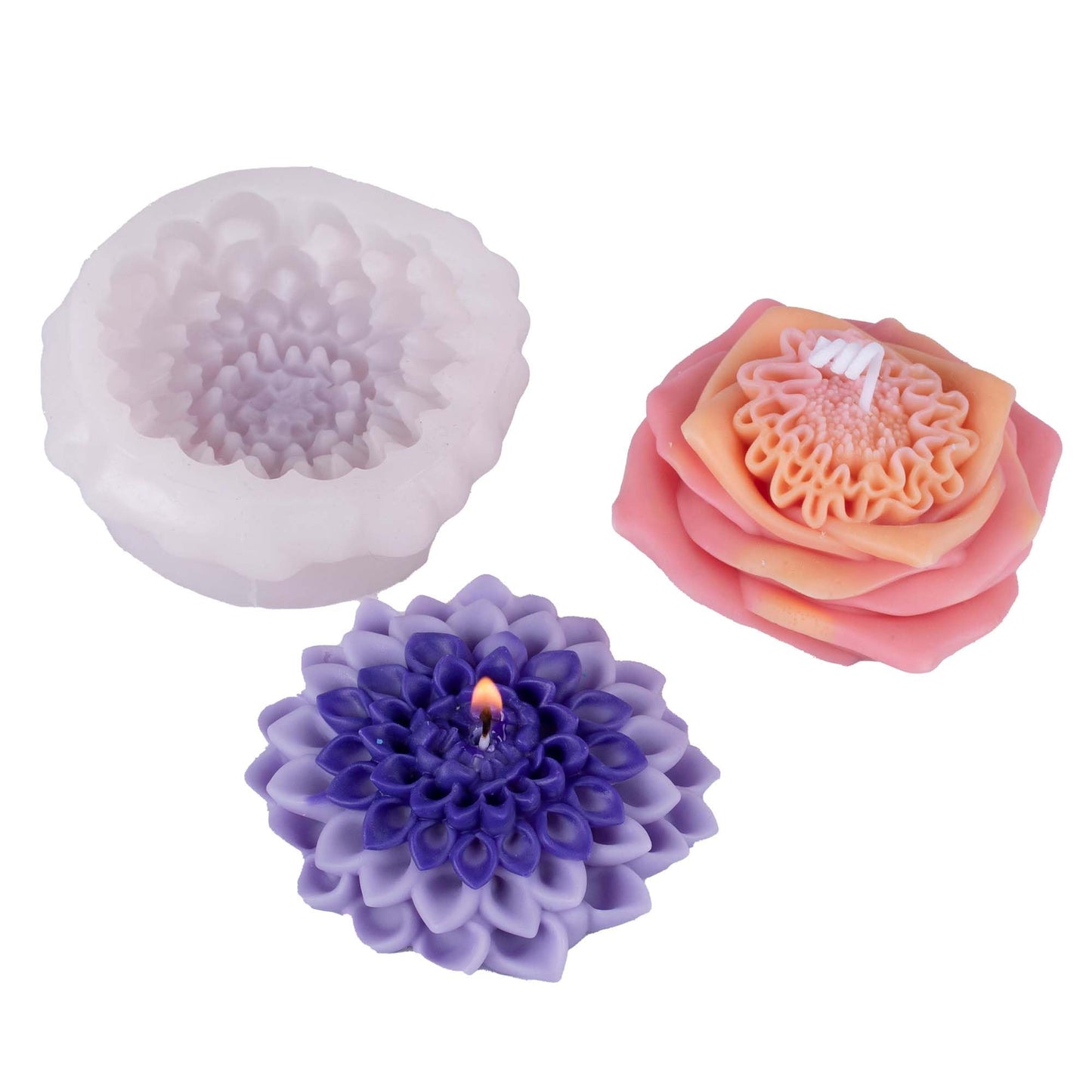 Flower Succulent Rose Peony Molds Silicone Wave Spiral Candle Mold - Silicone Resin Casting Molds for Candle & Resin & Soap Craft Supplies