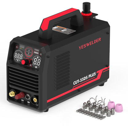 YESWELDER CUT-55DS PLUS Plasma Cutter, 55Amp, 2-In-1 Plate Cutting/Grid Cutting Plasma Cutting Machine & 24PCS AG-60 Plasma Cutter Torch Consumables Kit(Standard)