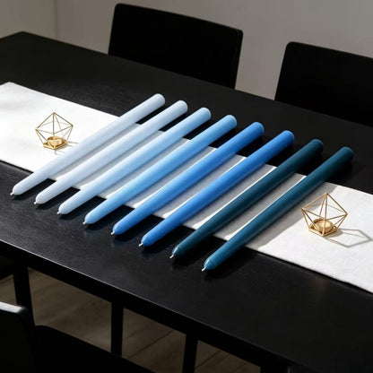 8 Pack 10 Inch Gradient Blue Smooth Taper Candle Set, 7/8 Inch Unscented Driples Candlesticks for Home Decoration, 6-7 Hours Burn