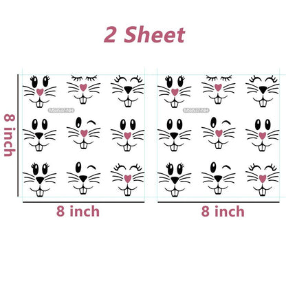 18 Pcs Easter Bunny Face Vinyl Decals - Bunny Faces DIY Craft Vinyl Art Stickers, Wall Decals, Glass Window Stickers