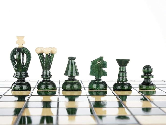 Chess and games shop Muba Beautiful Handcrafted Wooden Chess Set with Wooden Board and Handcrafted Chess Pieces - Gift idea Products (12.5'' (32 cm) Green)