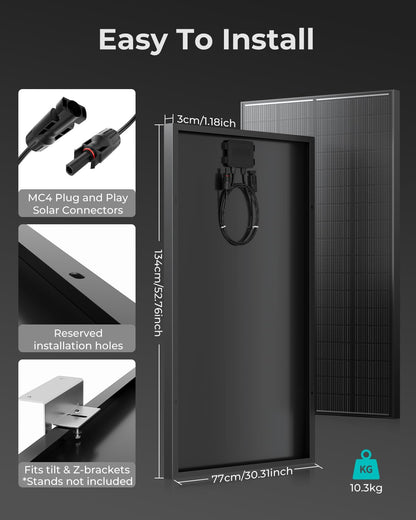 ECOBOSS 200W Solar Panel, N-Type 16BB 12V 200 Watt Solar Panel with 25.6% High Efficiency, IP68 Waterproof & 30-Year Long-Lasting Design, for RV, Van, Marine, Rooftop, Cabin & Off-Grid Power Systems