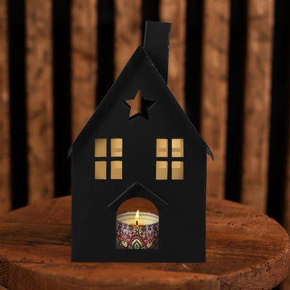 House Tea Light Holder Gothic Decor House Shape Candle Holder Rustic Candlestick Tea Light Stand Votive Candle Lantern for Home Farmhouse Dining Table Black Pillar Candle Holder