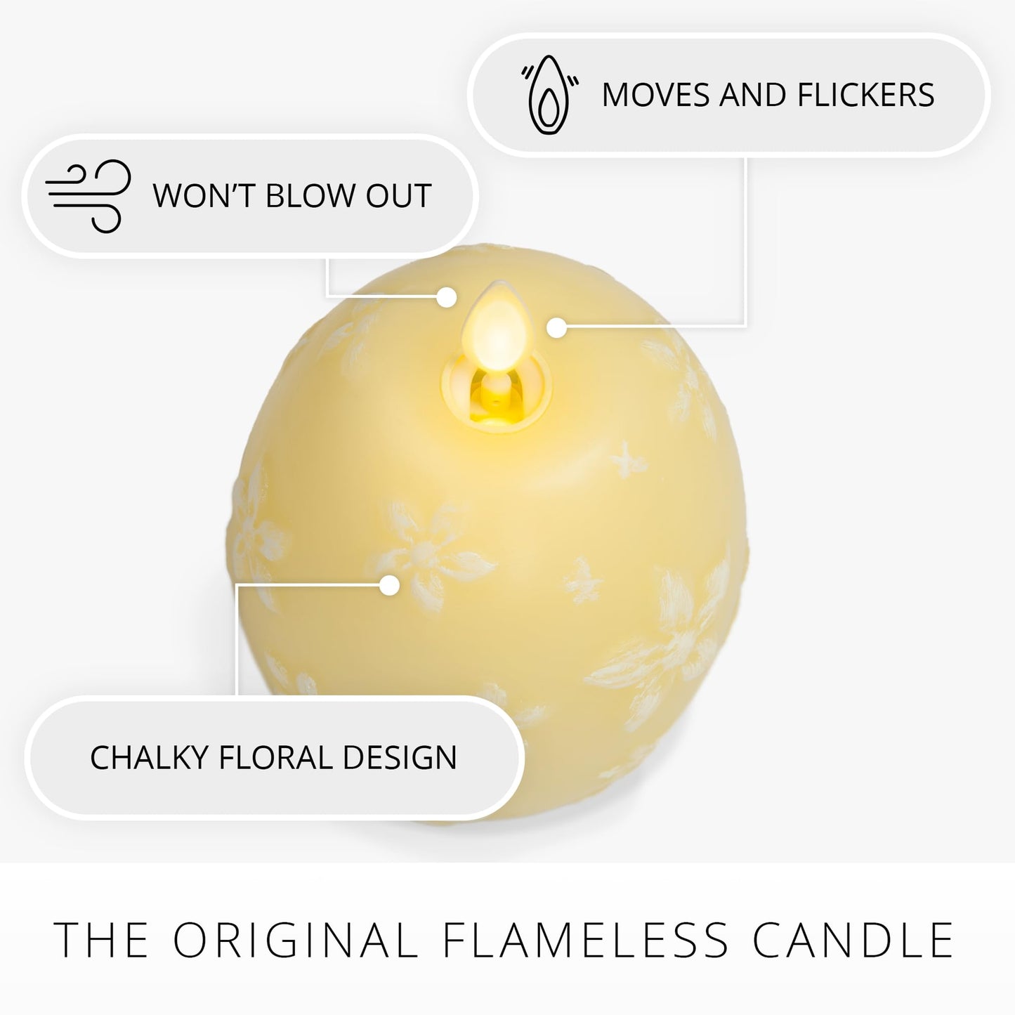 Luminara Flameless Candle Crystal Beads Glitter Sphere, Unscented Real Wax LED Candle, Timer, Holiday Decoration Centerpiece (Lemon Chiffon Floral)