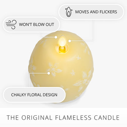Luminara Flameless Candle Crystal Beads Glitter Sphere, Unscented Real Wax LED Candle, Timer, Holiday Decoration Centerpiece (Lemon Chiffon Floral)
