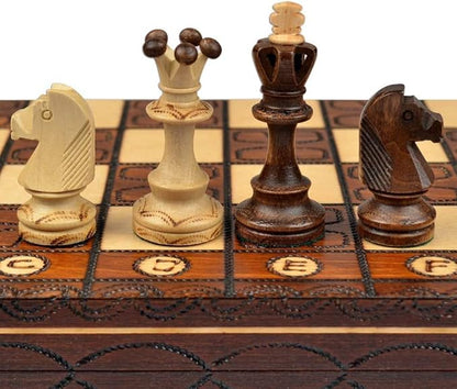 Handmade European Wooden Chess Set with Flowers 16 Inch Board and Hand Carved Chess Pieces