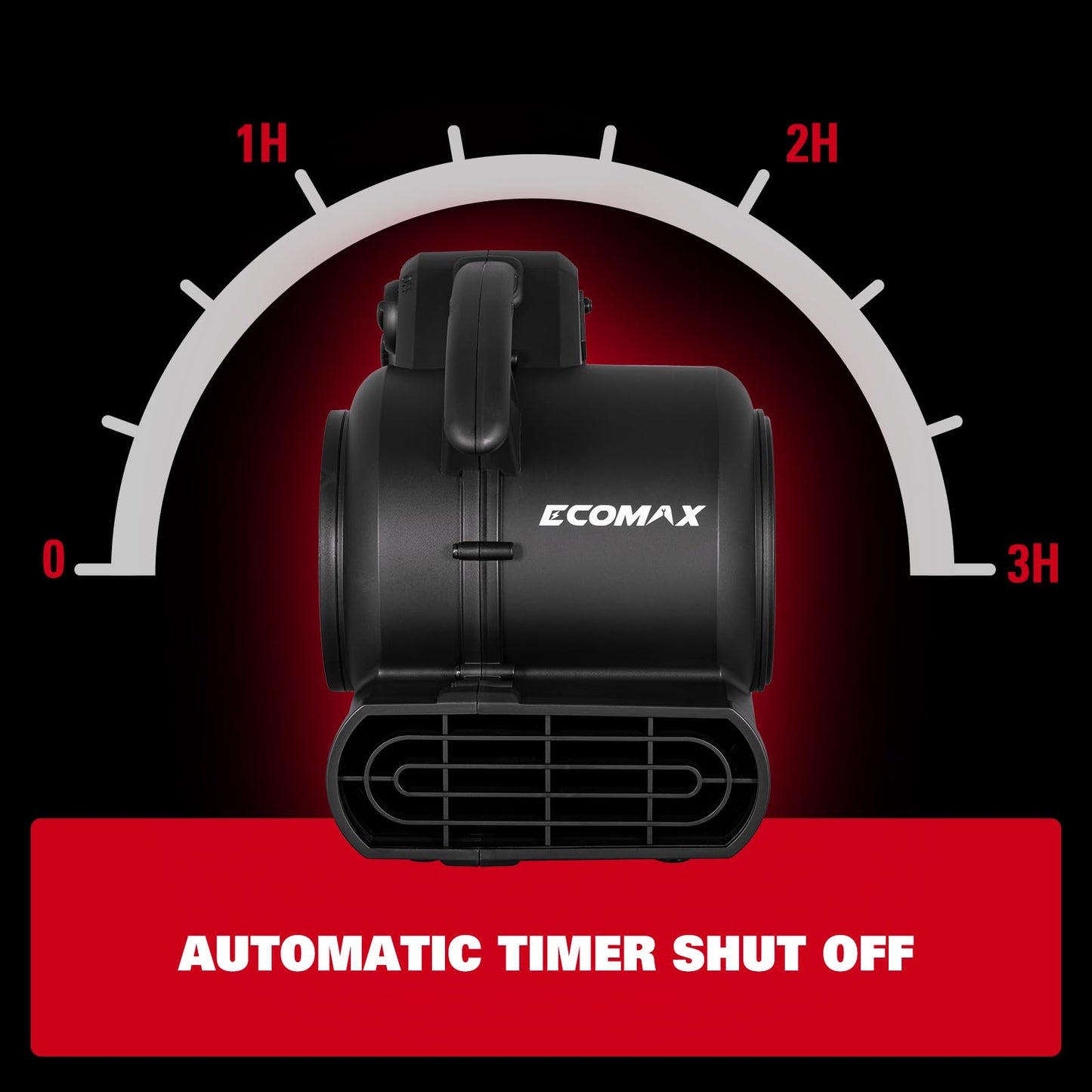 ECOMAX Air Mover, 950 CFM, Floor Fan, Carpet Dryer, Blower Fan, 3-Speed Mode, 3 Blowing Angles, Daisy Chain, Timing Function, for Water Damage Restoration, Flooding, Plumbing, Gym and Home, EMAM1090A