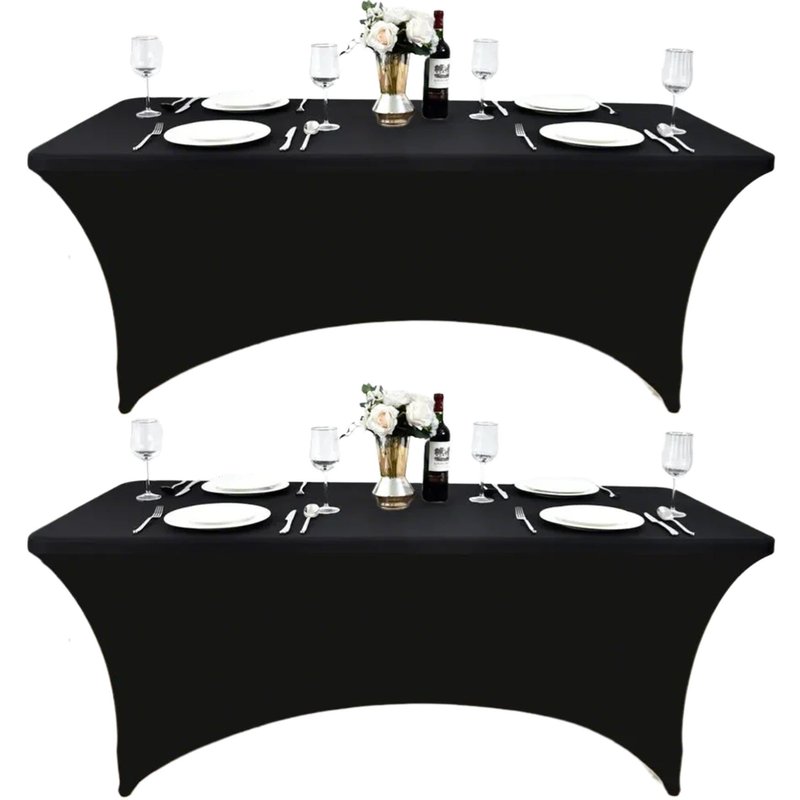 ZarzaaSik 2-Pack 4ft Black Spandex Table Covers for Rectangular Folding Tables - Wrinkle Resistant Stretch Tight Table Cloths - Ultimate Fitted Table Protector for Parties, Banquet, and Wedding